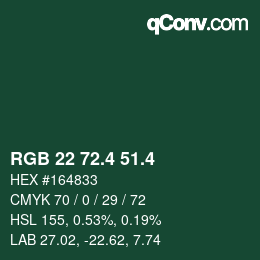 カラーコード: RGB 22 72.4 51.4 | qconv.com