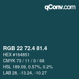 カラーコード: RGB 22 72.4 81.4 | qconv.com