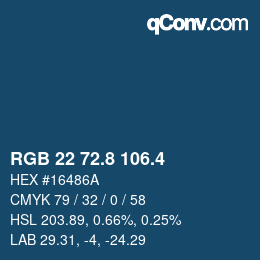 カラーコード: RGB 22 72.8 106.4 | qconv.com