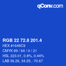 カラーコード: RGB 22 72.8 201.4 | qconv.com