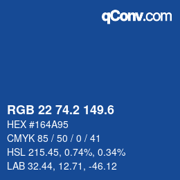 カラーコード: RGB 22 74.2 149.6 | qconv.com