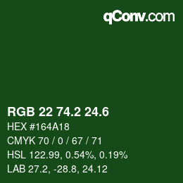 カラーコード: RGB 22 74.2 24.6 | qconv.com