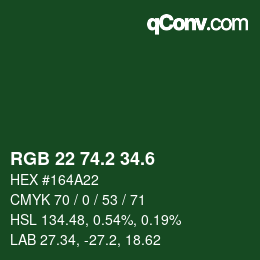 カラーコード: RGB 22 74.2 34.6 | qconv.com