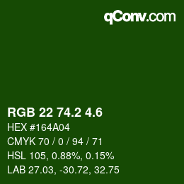 カラーコード: RGB 22 74.2 4.6 | qconv.com