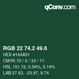 カラーコード: RGB 22 74.2 49.6 | qconv.com