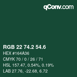 カラーコード: RGB 22 74.2 54.6 | qconv.com