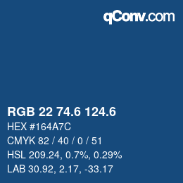 カラーコード: RGB 22 74.6 124.6 | qconv.com
