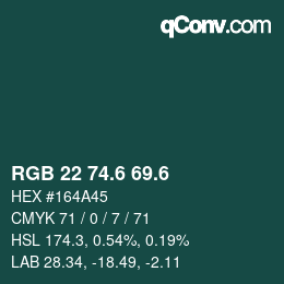 カラーコード: RGB 22 74.6 69.6 | qconv.com
