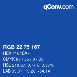 Color code: RGB 22 75 167 | qconv.com