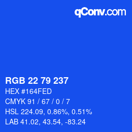 Color code: RGB 22 79 237 | qconv.com