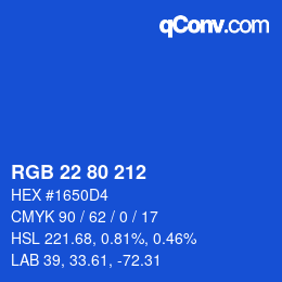 颜色代码: RGB 22 80 212 | qconv.com