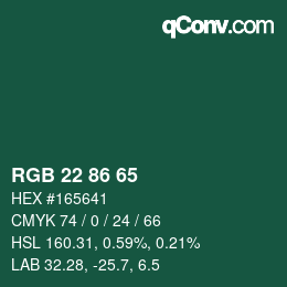 Color code: RGB 22 86 65 | qconv.com