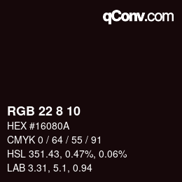 カラーコード: RGB 22 8 10 | qconv.com