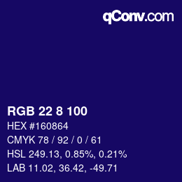 Color code: RGB 22 8 100 | qconv.com