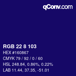 Farbcode: RGB 22 8 103 | qconv.com