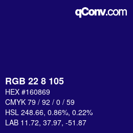 Color code: RGB 22 8 105 | qconv.com