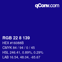 Color code: RGB 22 8 139 | qconv.com