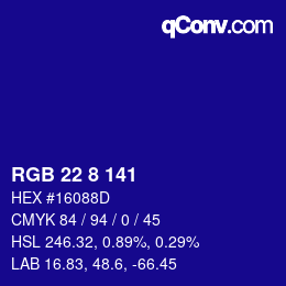 Color code: RGB 22 8 141 | qconv.com