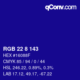 カラーコード: RGB 22 8 143 | qconv.com