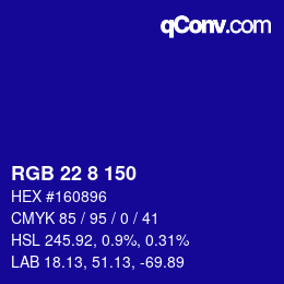 颜色代码: RGB 22 8 150 | qconv.com
