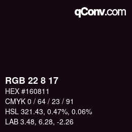 カラーコード: RGB 22 8 17 | qconv.com
