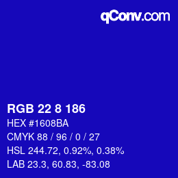 カラーコード: RGB 22 8 186 | qconv.com