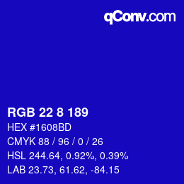 カラーコード: RGB 22 8 189 | qconv.com