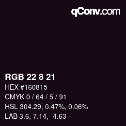 カラーコード: RGB 22 8 21 | qconv.com