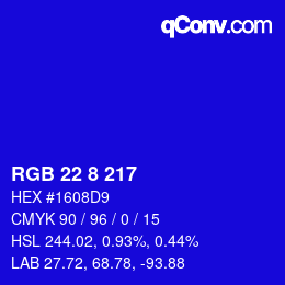 カラーコード: RGB 22 8 217 | qconv.com