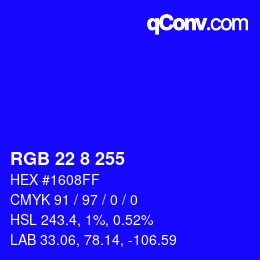 Color code: RGB 22 8 255 | qconv.com