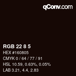Color code: RGB 22 8 5 | qconv.com