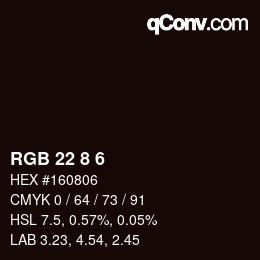 カラーコード: RGB 22 8 6 | qconv.com