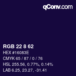 カラーコード: RGB 22 8 62 | qconv.com