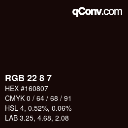 カラーコード: RGB 22 8 7 | qconv.com