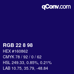 Color code: RGB 22 8 98 | qconv.com