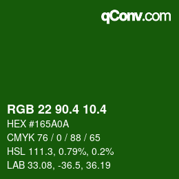 カラーコード: RGB 22 90.4 10.4 | qconv.com
