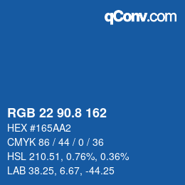 カラーコード: RGB 22 90.8 162 | qconv.com