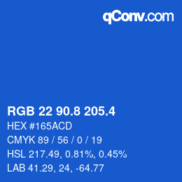 カラーコード: RGB 22 90.8 205.4 | qconv.com