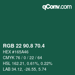 カラーコード: RGB 22 90.8 70.4 | qconv.com