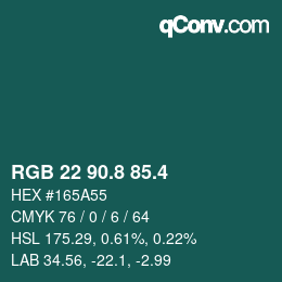 カラーコード: RGB 22 90.8 85.4 | qconv.com