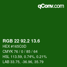 カラーコード: RGB 22 92.2 13.6 | qconv.com