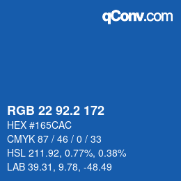 カラーコード: RGB 22 92.2 172 | qconv.com