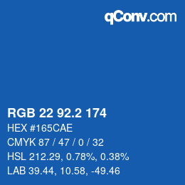 カラーコード: RGB 22 92.2 174 | qconv.com