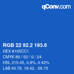 カラーコード: RGB 22 92.2 193.6 | qconv.com