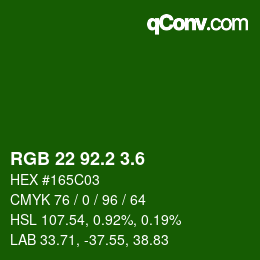 カラーコード: RGB 22 92.2 3.6 | qconv.com