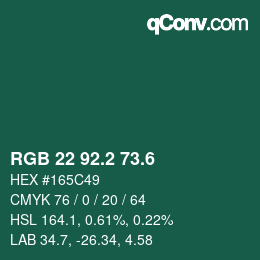 カラーコード: RGB 22 92.2 73.6 | qconv.com