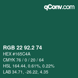 カラーコード: RGB 22 92.2 74 | qconv.com