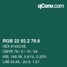 カラーコード: RGB 22 92.2 78.6 | qconv.com