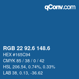 カラーコード: RGB 22 92.6 148.6 | qconv.com