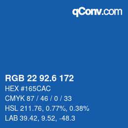 カラーコード: RGB 22 92.6 172 | qconv.com